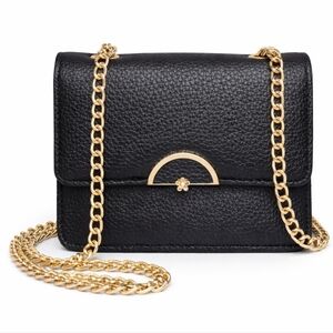 Womens Black Small Mini PU Vegan Leather Crossbody Bag Purse Gold Chain Strap
